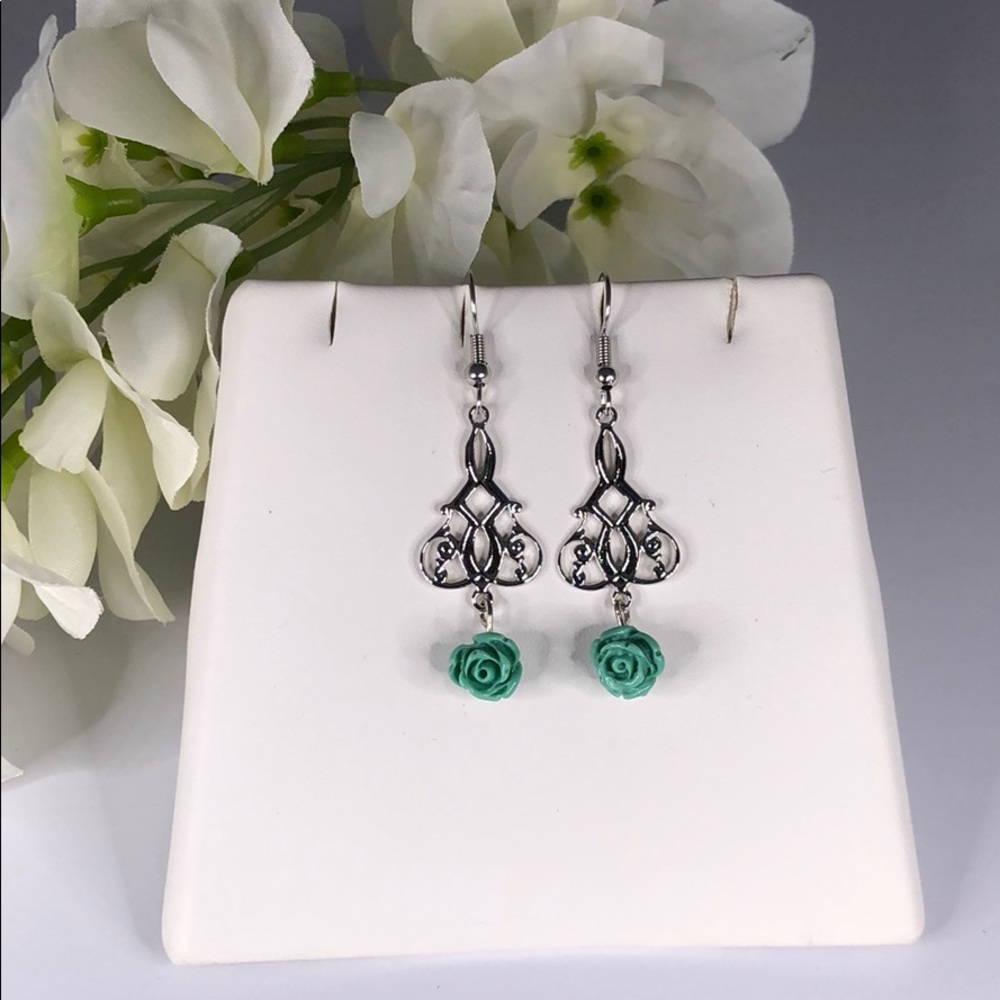 Silver-tone art nouveau style earrings with roses